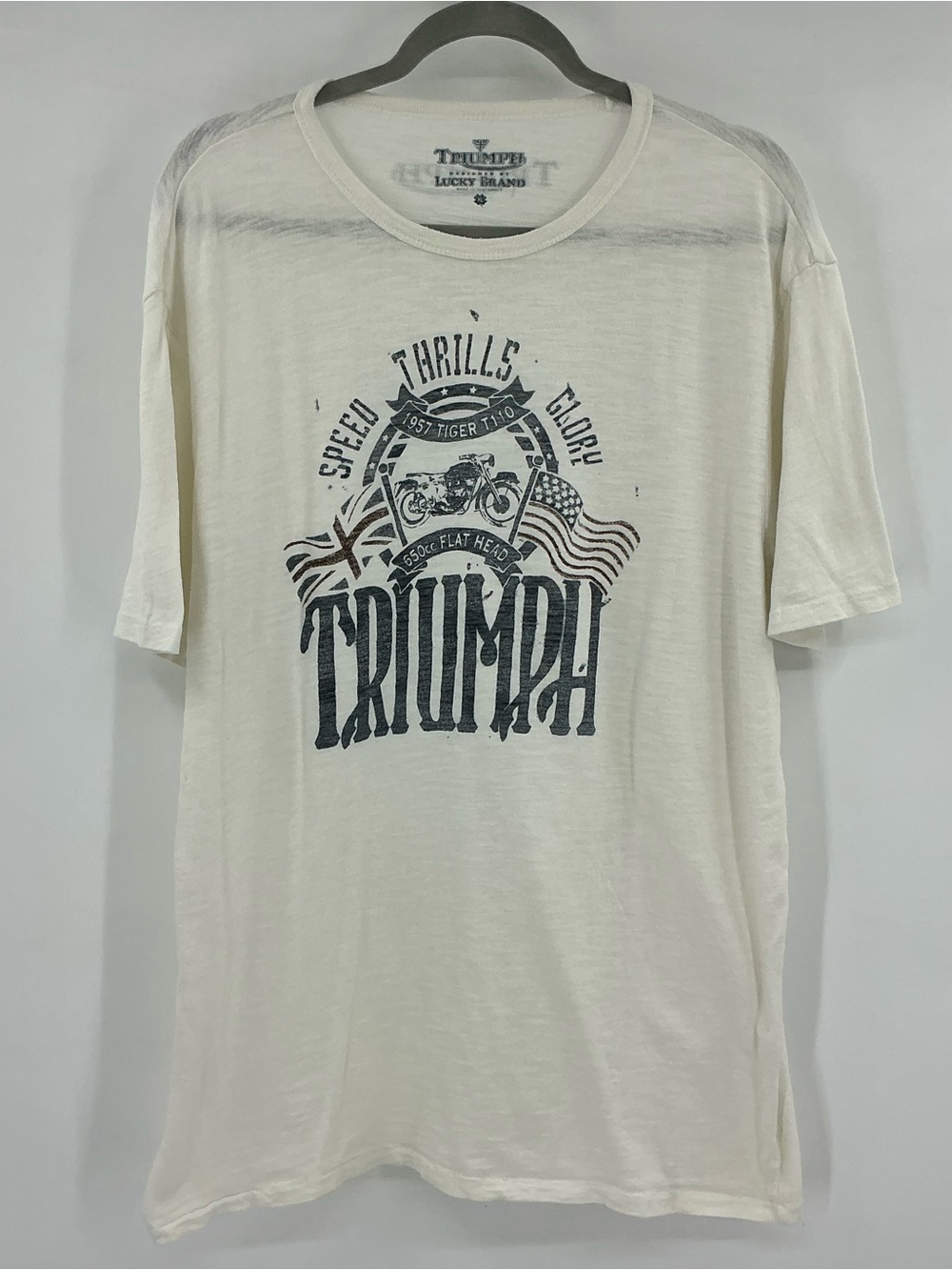 Lucky Brand X Triumph Men's Cream Tee with Patriotic Graphic